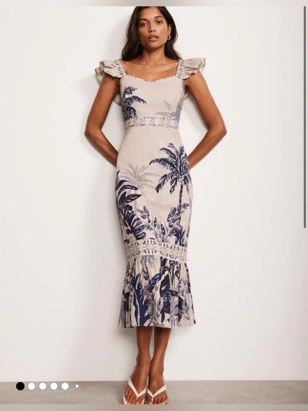Mint Velvet‎ Palm Print Linen Midi Dress size 2